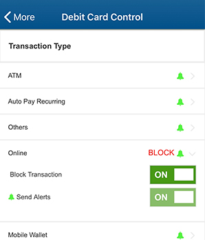Debit Card Control - Block Transaction Type