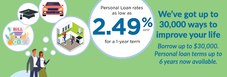 Personal Loan rates as low as 2.49% APR for 1-year term. We've got up to 30,000 ways to improve your life. Borrow up to $30,000. Personal loan terms up to 6 years now available.