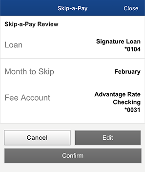 Skip a Payment - Review on Mobile App