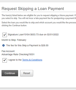Skip a Payment - Loan Selection on Desktop