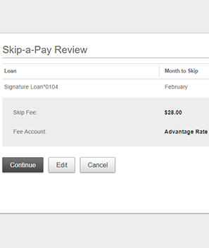 Skip a Payment - Review on Desktop