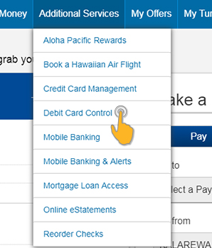 Debit Card Control in Additional Services menu