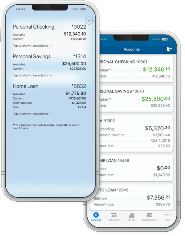 APFCU app screens in an iPhone